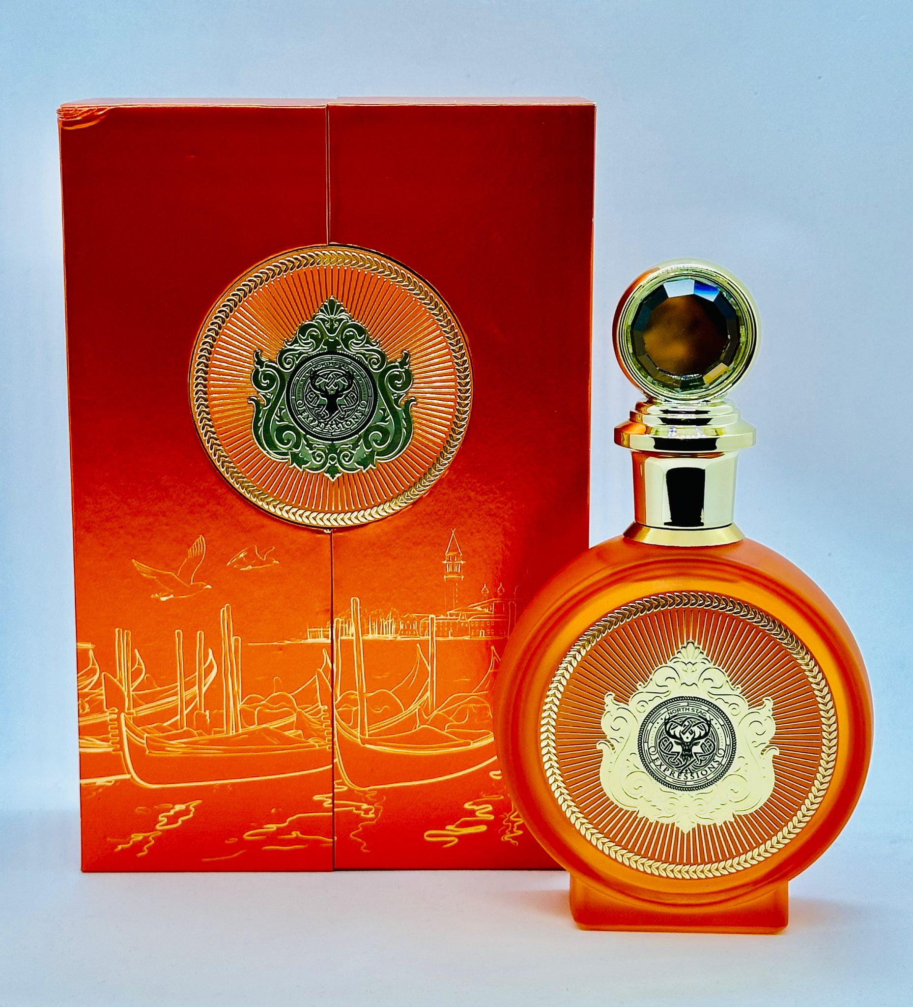 orange bottle of perfume 